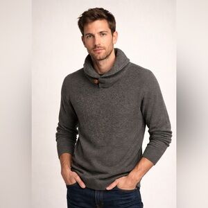 Hart Schaffner Marx Gray Shawl Collar Sweater M Lambswool Elbow Patch